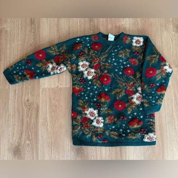 Vintage Laura Ashley Wool Sweater Holiday Floral Knit Small - Picture 2 of 11